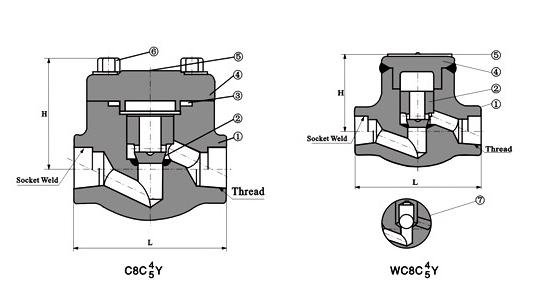 H61Y,H61H承插焊鍛鋼止回閥(圖1)