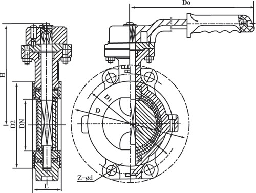 D71F46手動(dòng)對(duì)夾襯氟蝶閥(圖1)